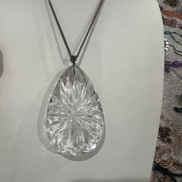 Elegant Sterling Silver Necklace with huge glass Pendant Necklace - Picture 2 of 2